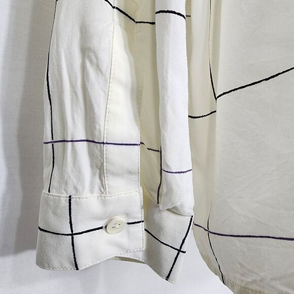 J Jill Womens Tunic Blouse Medium Popover Ivory Windowpane Check Half Button - Picture 6 of 9